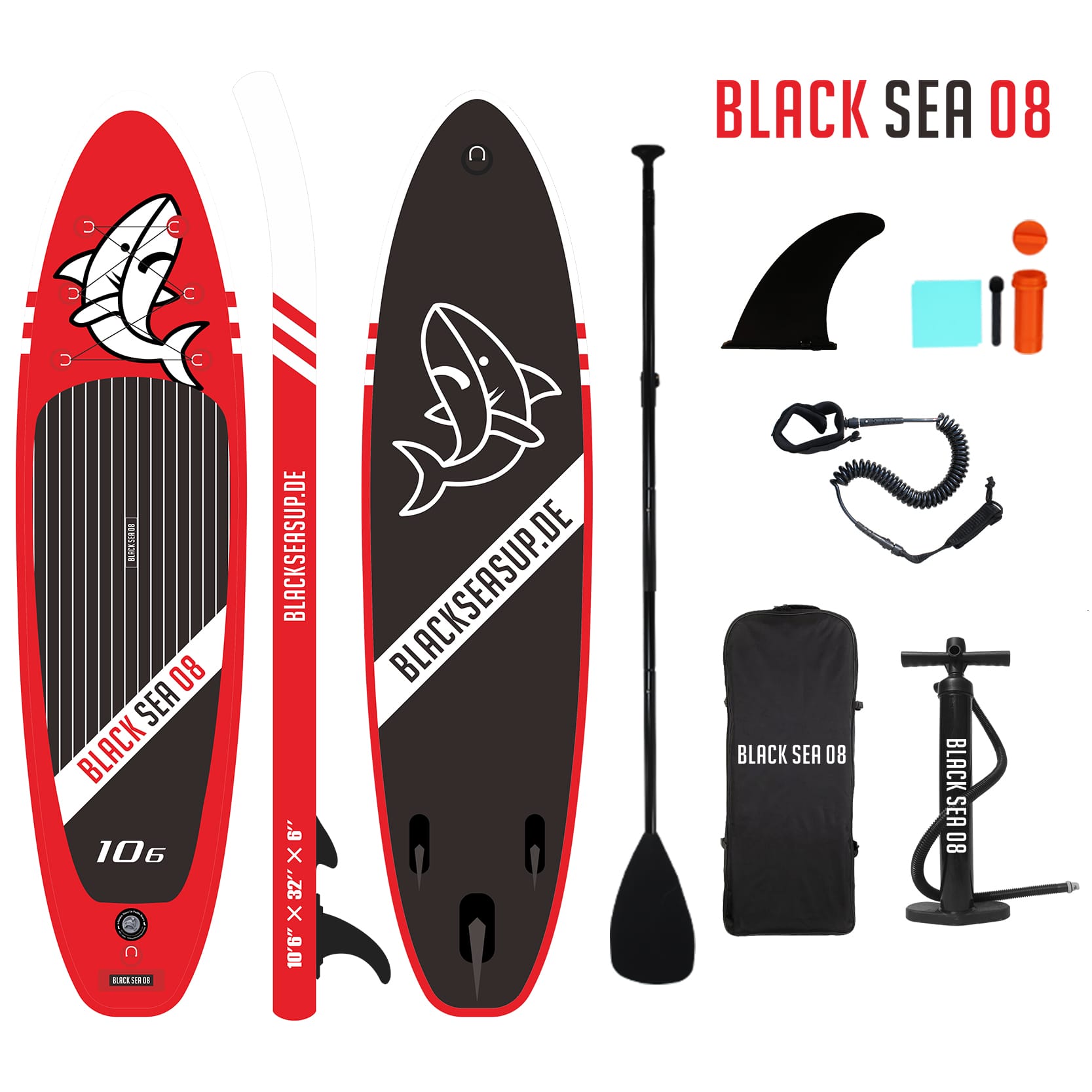 Black Sea 08 SUP Set Aufblasbares Stand Up Paddle Board 10'6